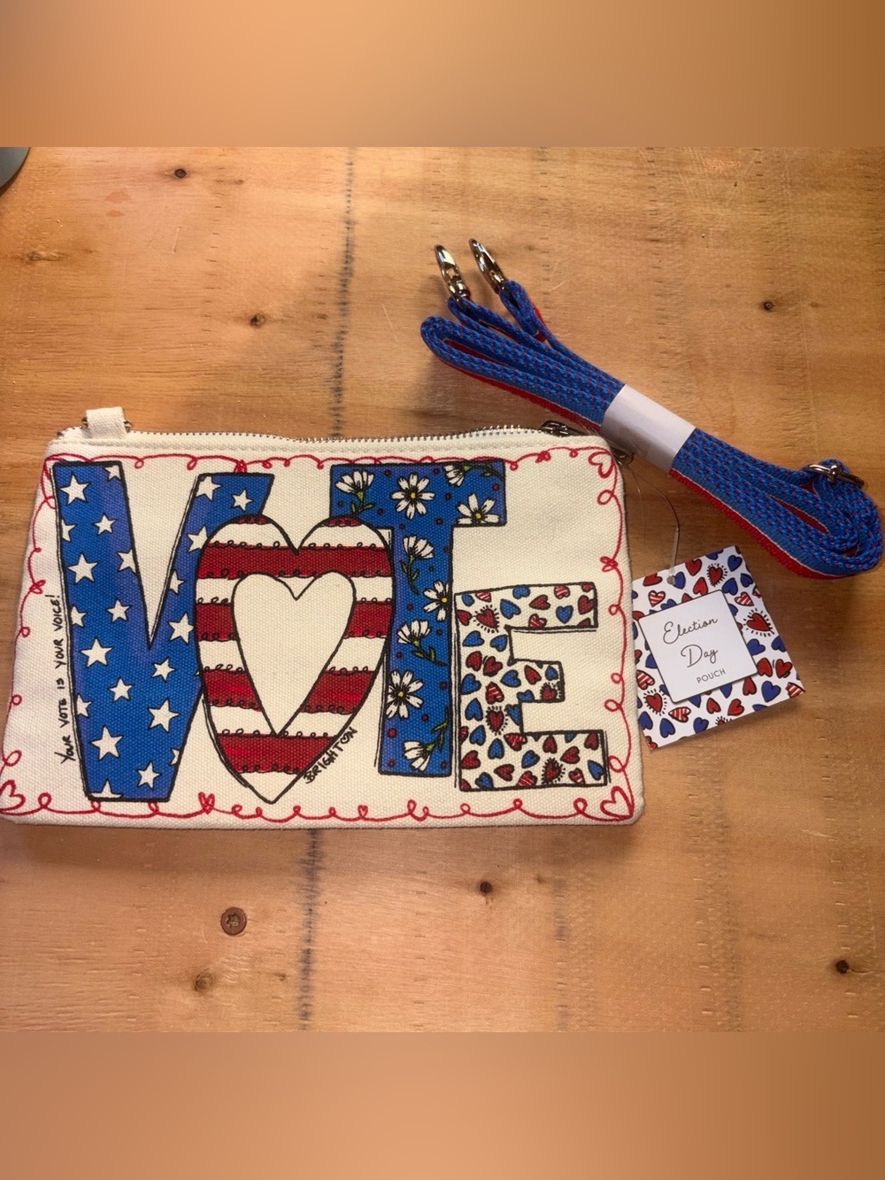 NWT Brighton 2024 Red, White & Blue Heart Crossbody Tag